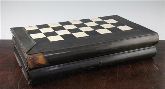 An Anglo Indian horn and ivory inlaid folding chess and backgammon board, 20 x 11in.